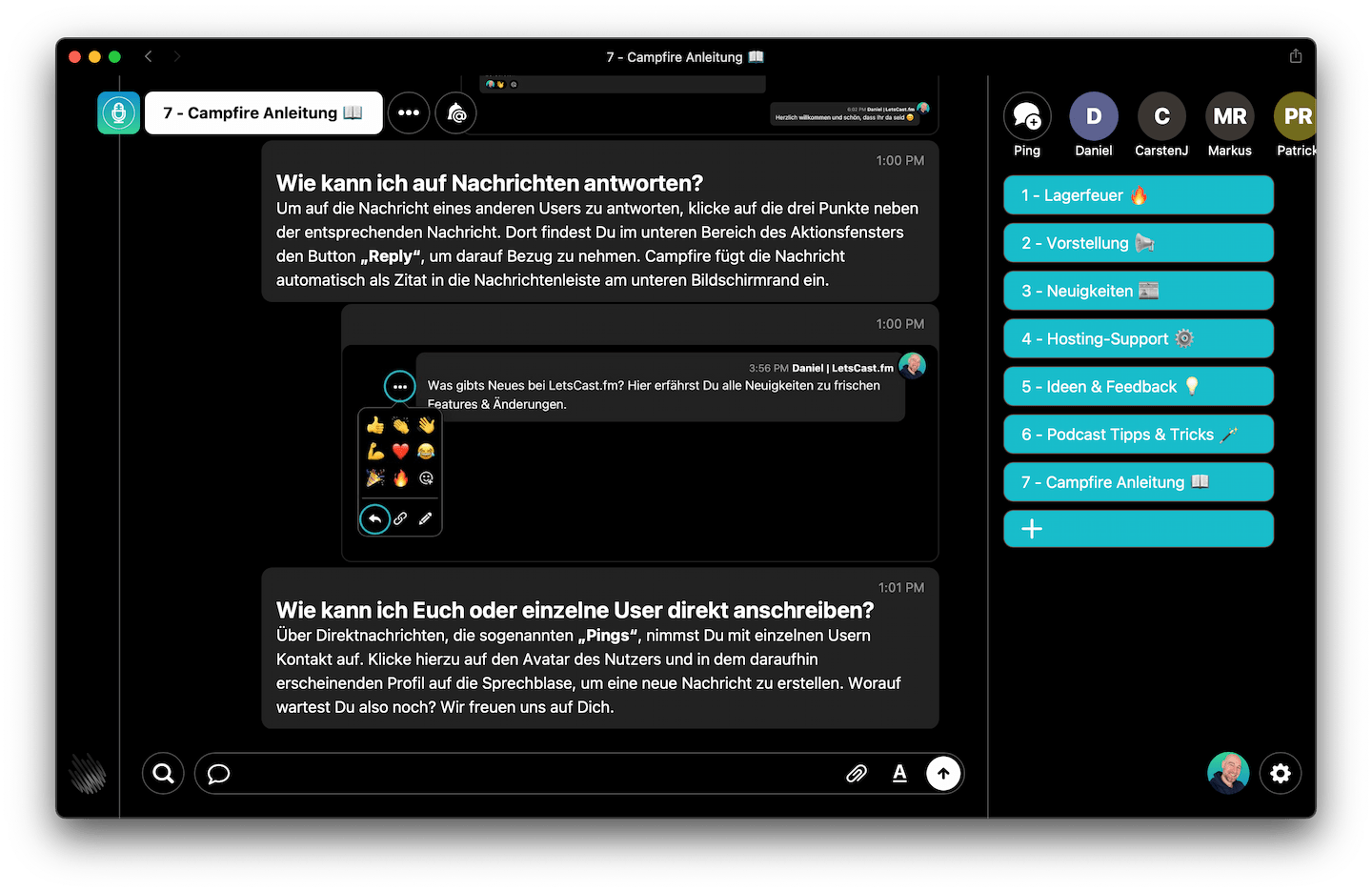 Screenshot der LetsCast.fm Community Oberfläche