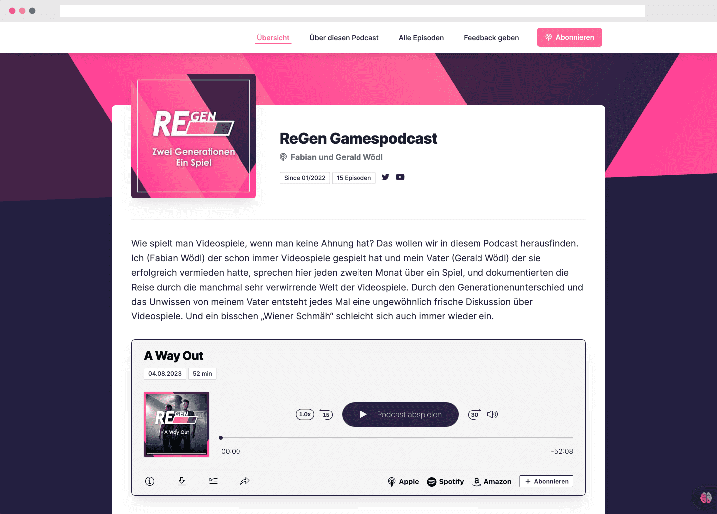 ReGen Podcast-Webseite bei LetsCast.fm