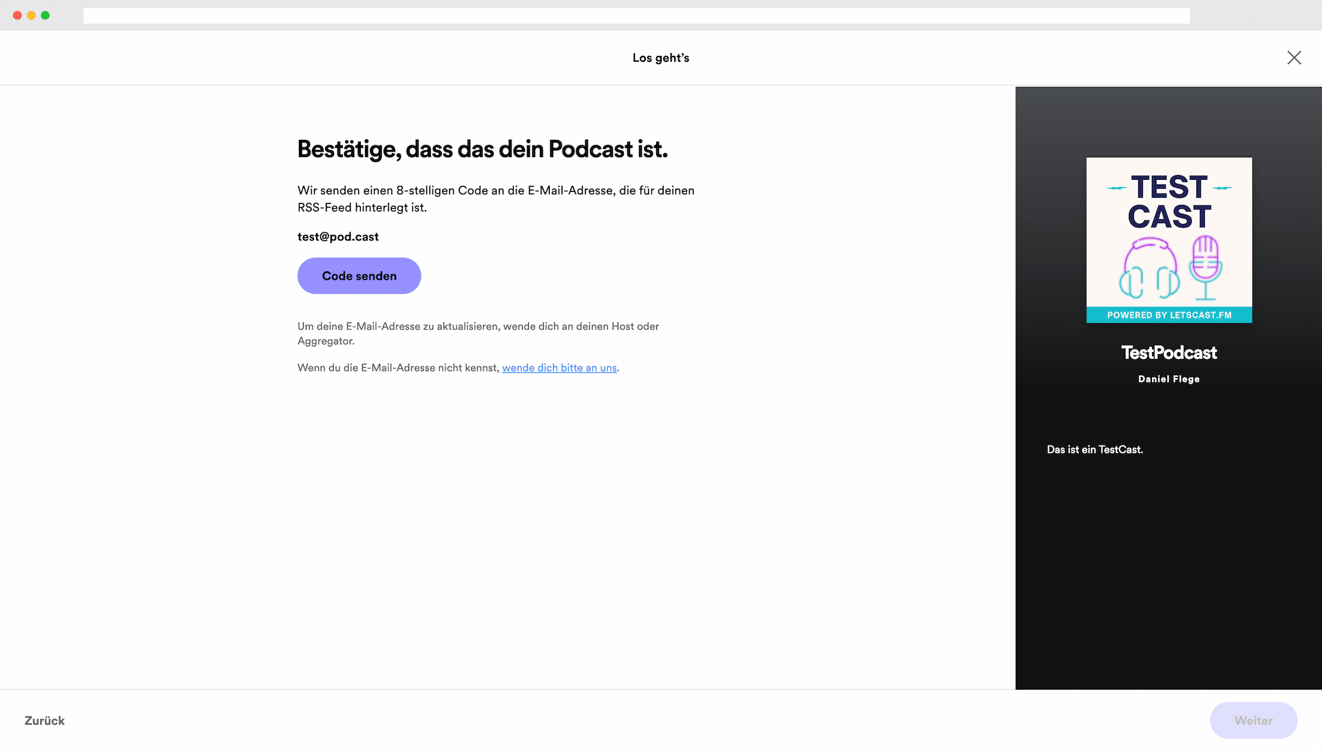 Spotify for Podcasters E-Mail Registrierung