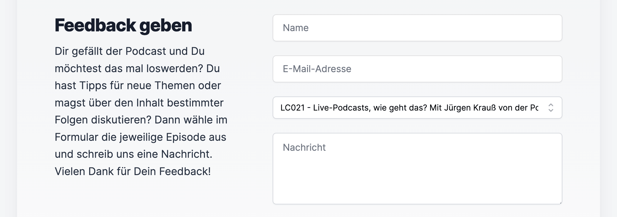 LetsCast.fm Podcast Website Feedback Form