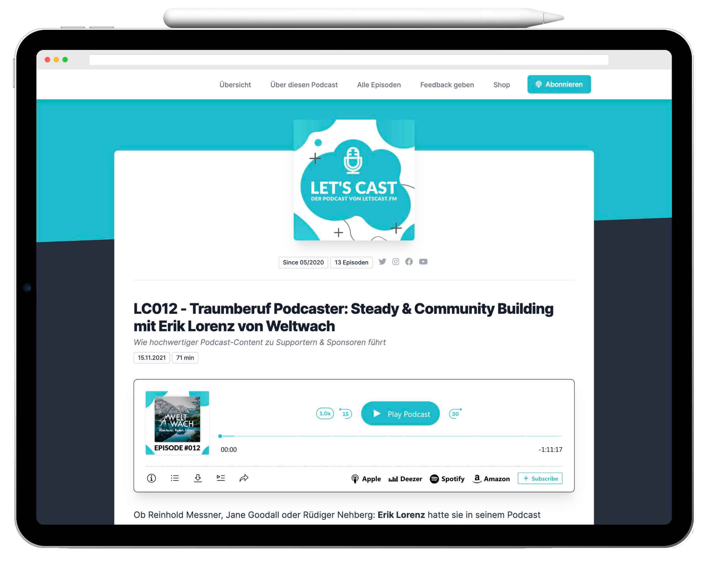 Die kostenlose Podcast-Webseite von LetsCast.fm am Beispiel von LetsCast